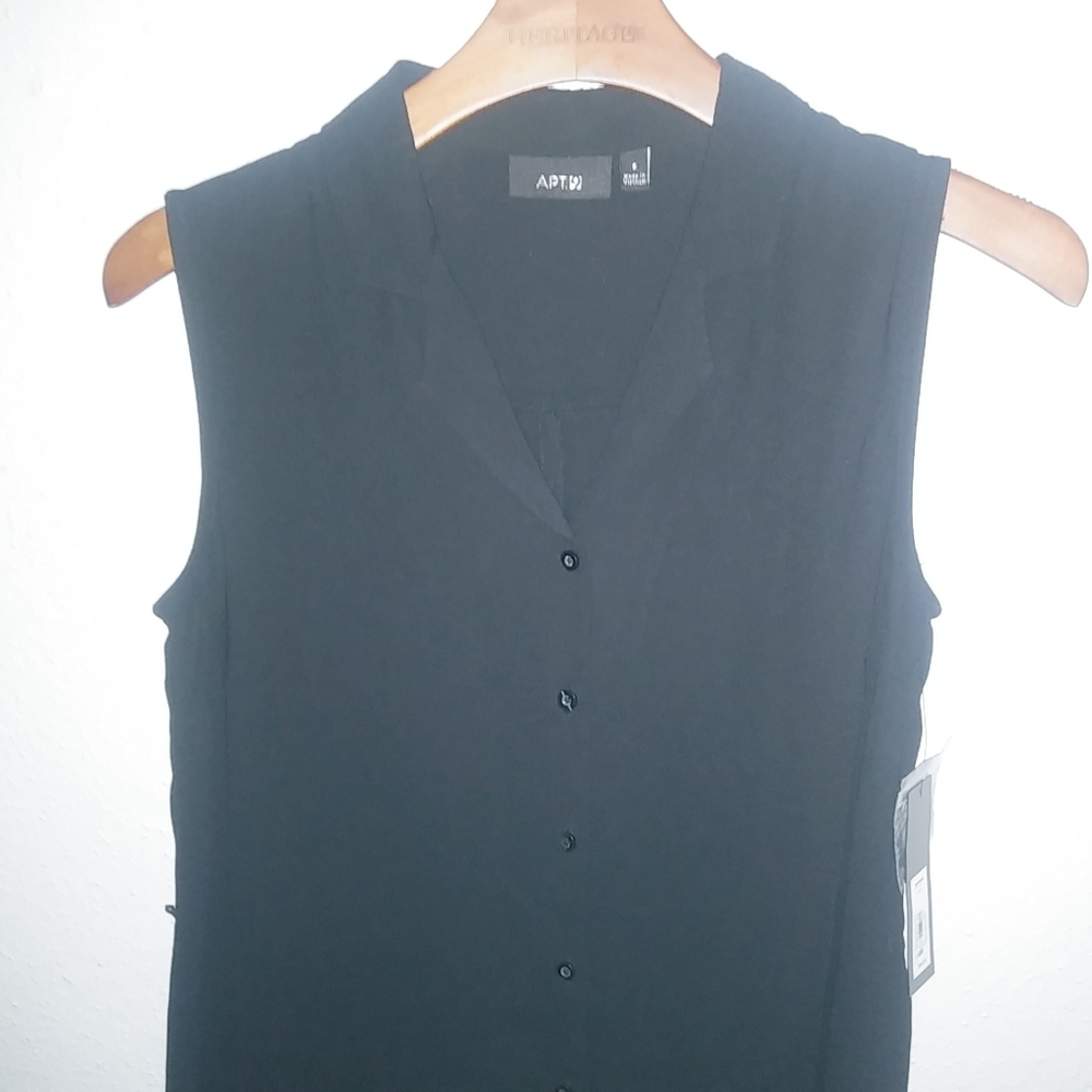 Apt.9 6 Sleeveless Soft Shirt Dress Black Button Down Front Funeral New! - Picture 3 of 9
